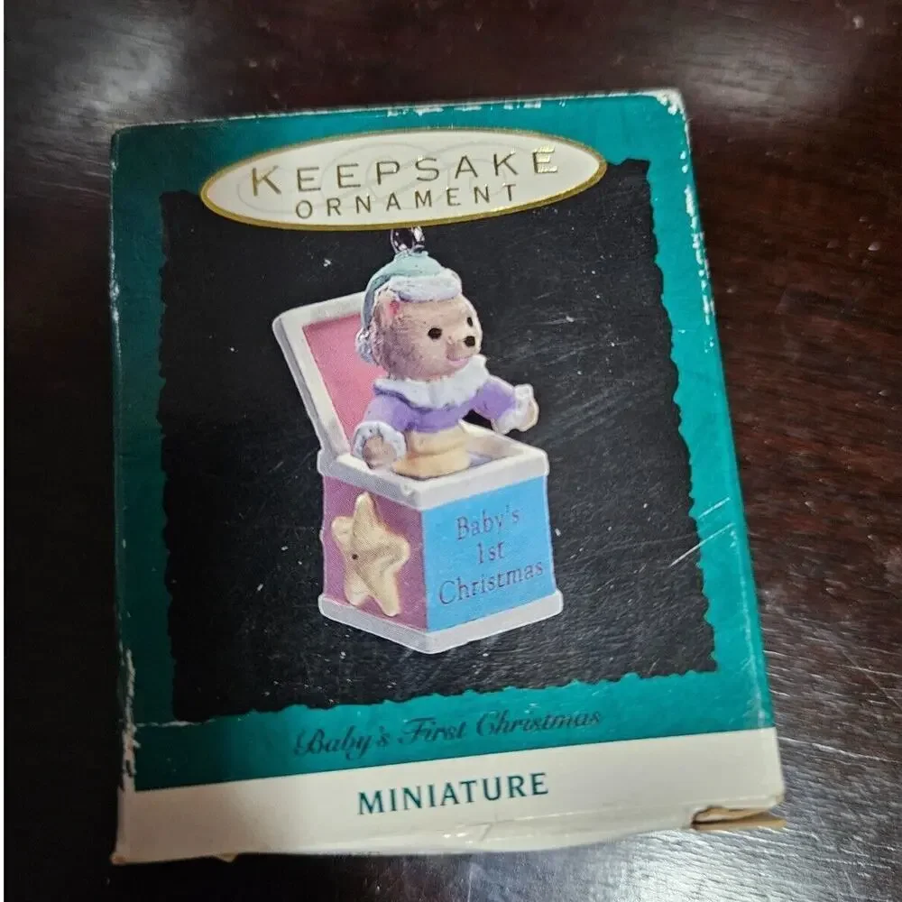 Miniature Hallmark Christmas Ornament Keepsake 1993 Bear In The Box Baby 1st